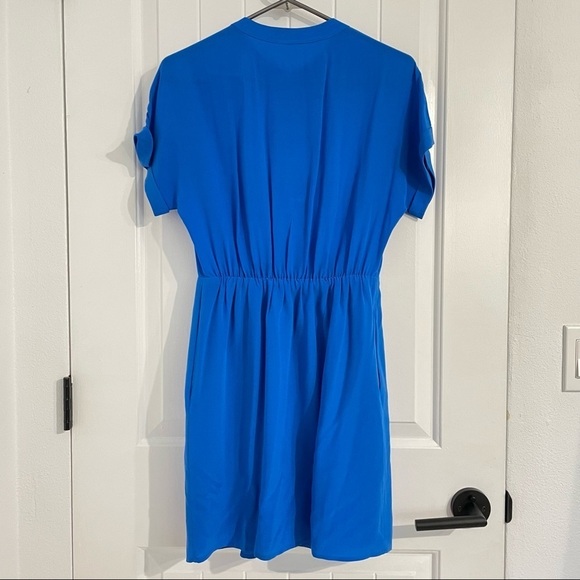 Madewell Blue Silk Short Sleeves Dress - Picture 5 of 8